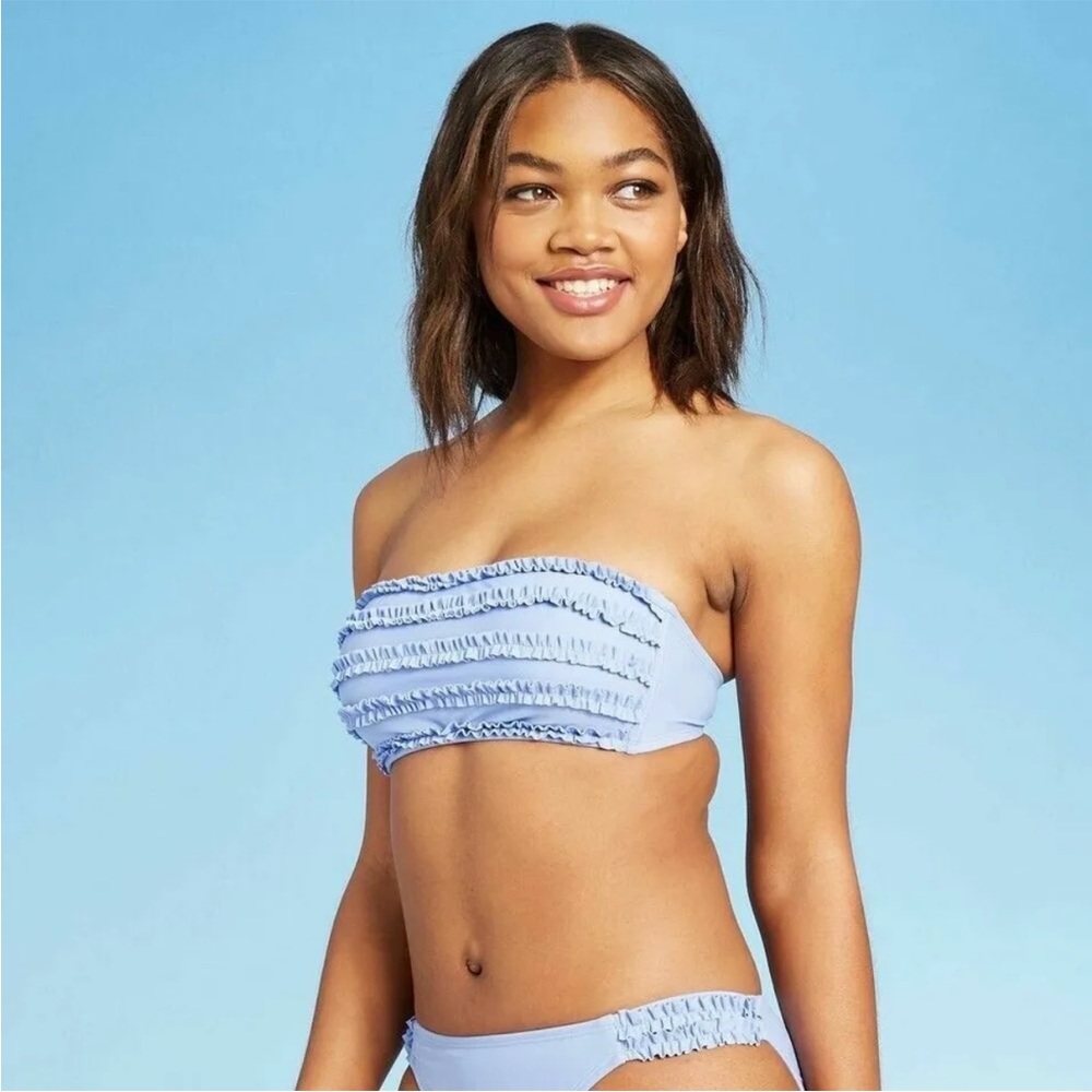 Shade & Shore Women’s Bandeau Bikini Top - Lavender Blue Ruffle XL